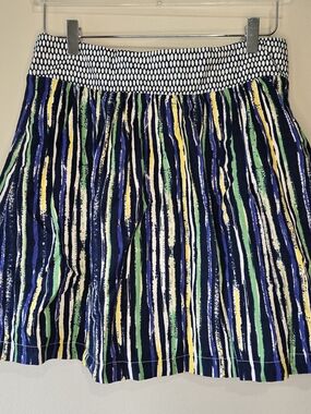 Anthropologie Porridge Skirt Striped Print Green/Blue 100% Cotton Lined Size 4
